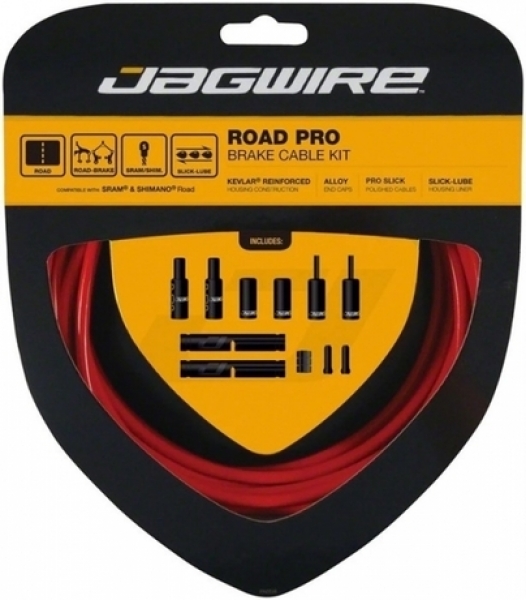 Аксессуары для ремонта тормозов Jagwire Комплект тормозных тросов Road Pro Brake kit с рубашкой, заглушками, крючками и защитой рамы, красный - купить в Москве