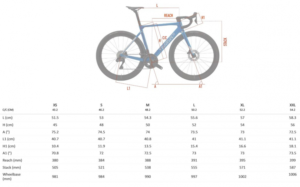Геометрия велосипеда Велосипед Wilier Filante SL 105 Di2 React Evo 50 2025